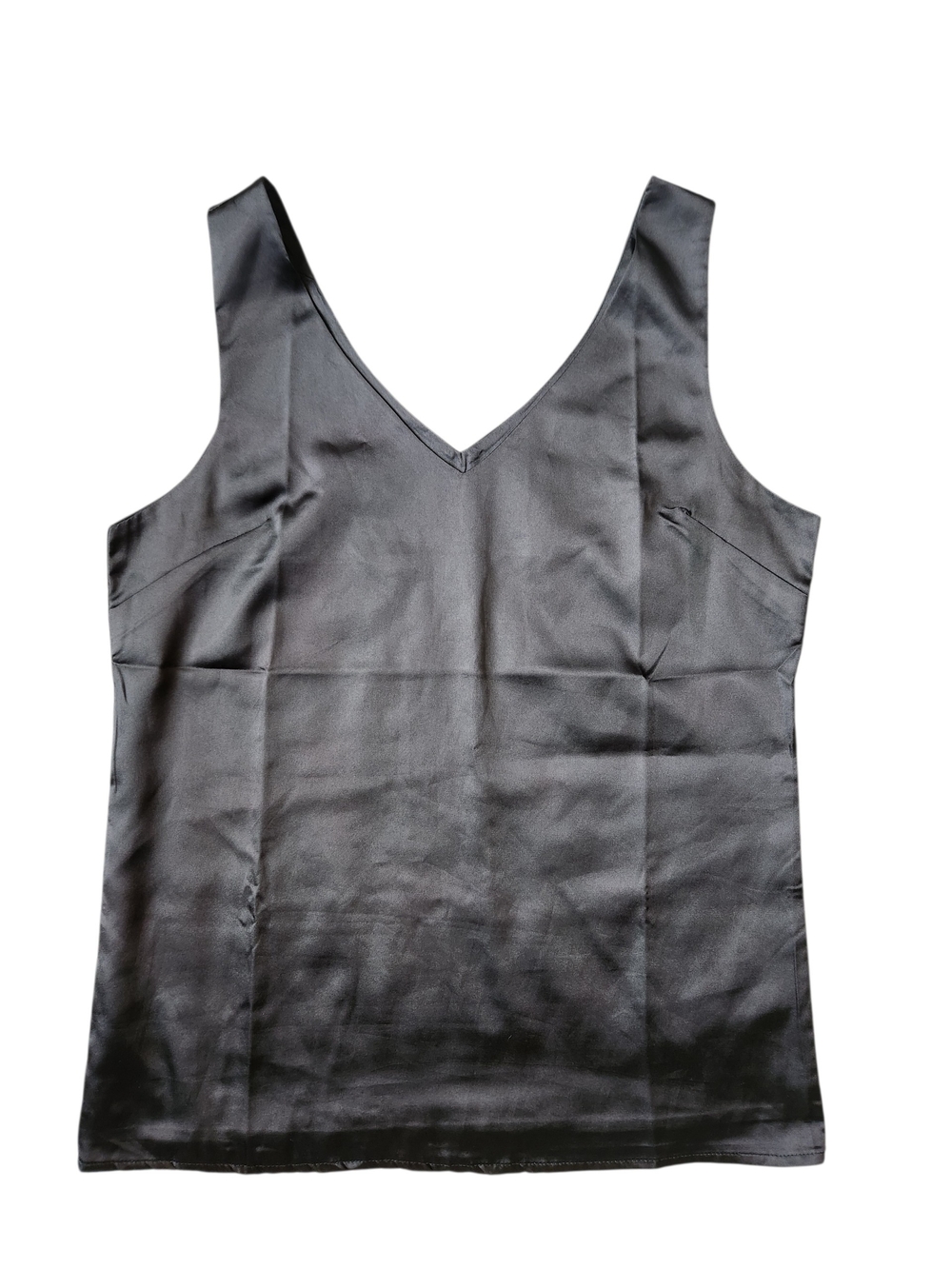 Classic Black V-Neck Satin Tank Top